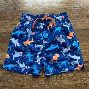 Flap Happy Shark Print Swim Trunks Blue and Orange UPF 50 BNWT